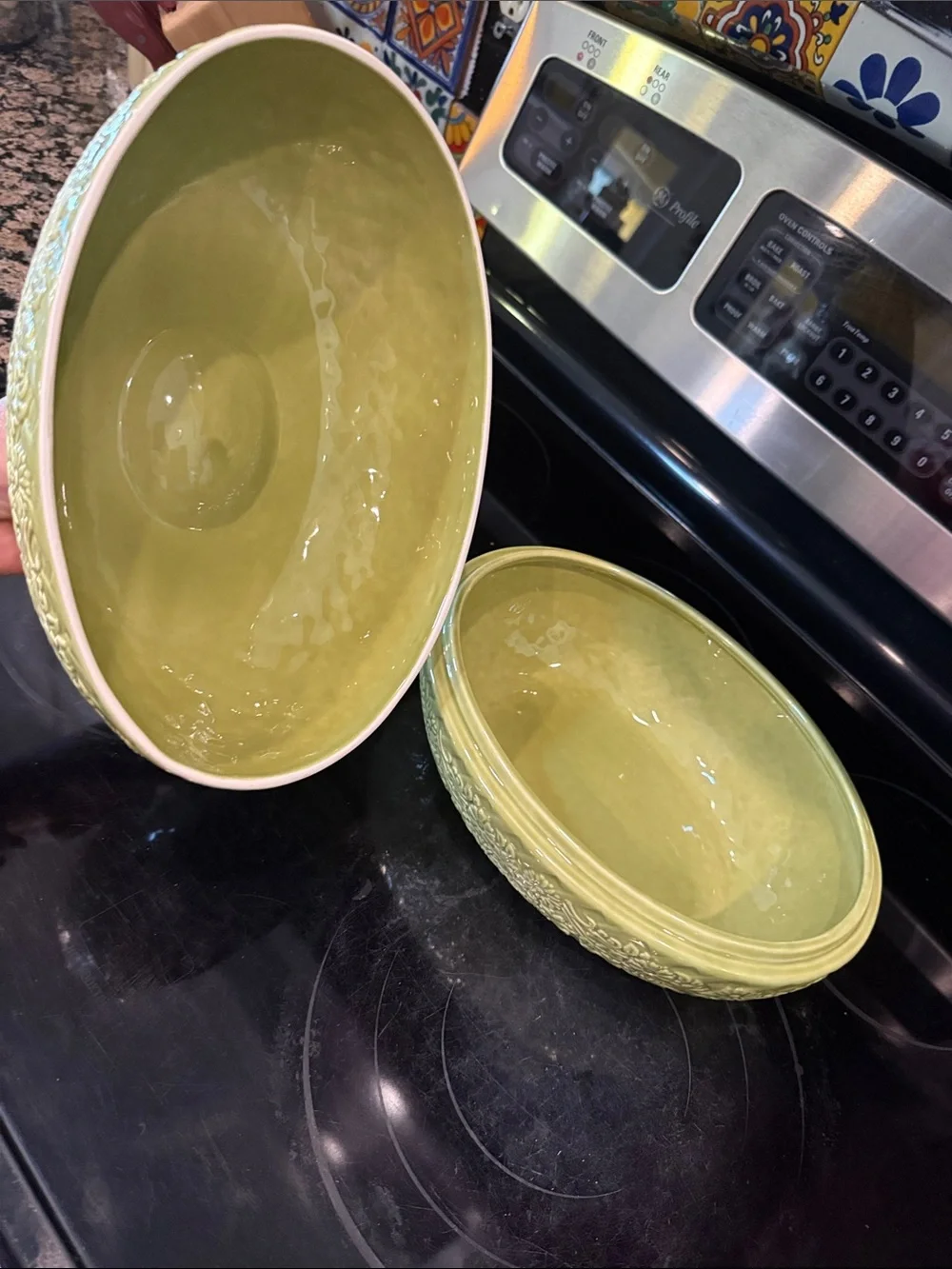 Temp-Tations Olive Green Embossed Ceramic Covered Dish